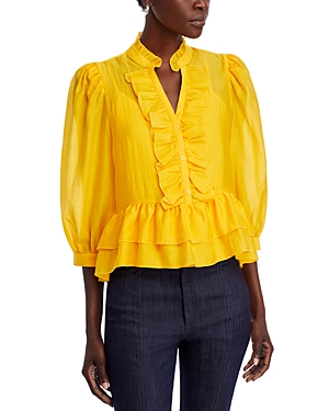 Shop Karl Lagerfeld Ruffle Front Blouse In Gold Fusion