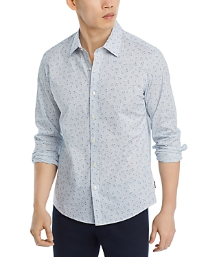 Shop Michael Kors Slim Fit Printed Long Sleeve Button Front Shirt In Chambray
