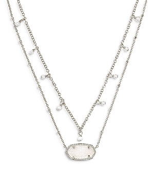 Shop Kendra Scott Elisa Cultured Freshwater Pearl & Drusy Stone Adjustable Layered Necklace, 19 In Silver Iridescent Drusy