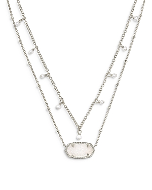 KENDRA SCOTT ELISA CULTURED FRESHWATER PEARL & DRUSY STONE ADJUSTABLE LAYERED NECKLACE, 19