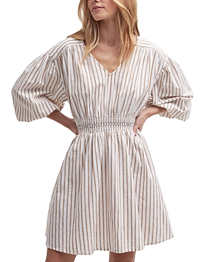 Shop Barbour Ella Cotton Stripe Dress In White/tannin