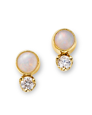 Shop Zoë Chicco 14k Yellow Gold Opal Gemstones Opal & Diamond Stud Earrings In White/gold
