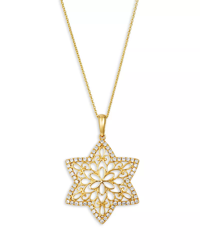Bloomingdale's Fine Collection Champagne Diamond Filigree Star Pendant Necklace in 14K Yellow Gold, 0.4 tcw
