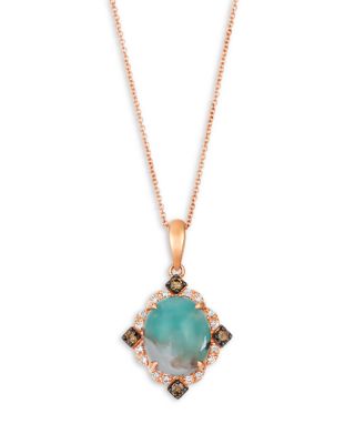 Bloomingdale's Fine Collection - Aquaprase & White and Brown Diamond Halo Pendant Necklace in 14K Rose Gold, 20"