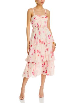 Self-Portrait Pleated Tiered Midi Dress