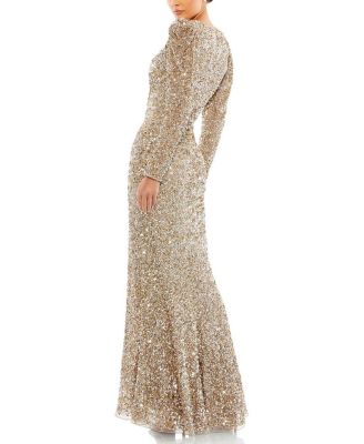 Puff Shoulder Sequined Surplice Gown