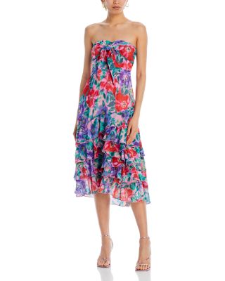 AQUA - Strapless Tie Front Midi Dress - Exclusive