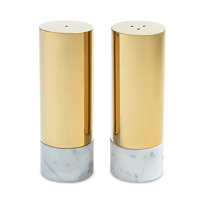 Anna New York Dual Marble Salt & Pepper Shakers In Gold