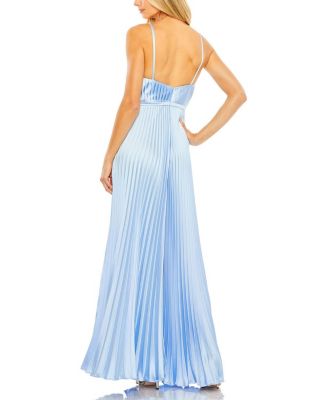 Pleated Plunge Neck Wide Leg Jumpsuit