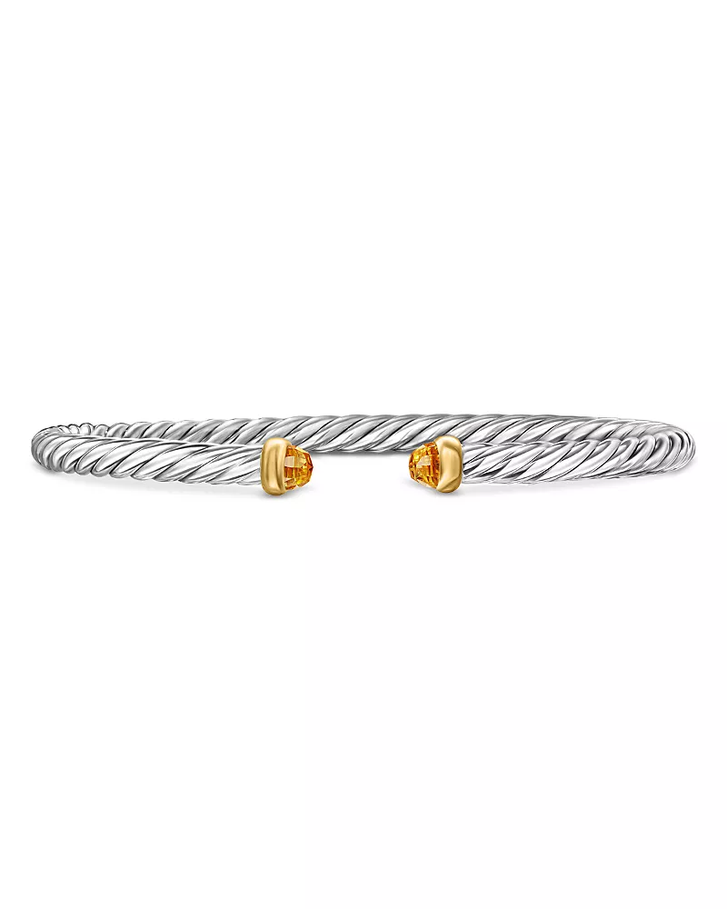David Yurman Sterling Silver & 14K Yellow Gold Cable Flex Citrine Bracelet, 4mm