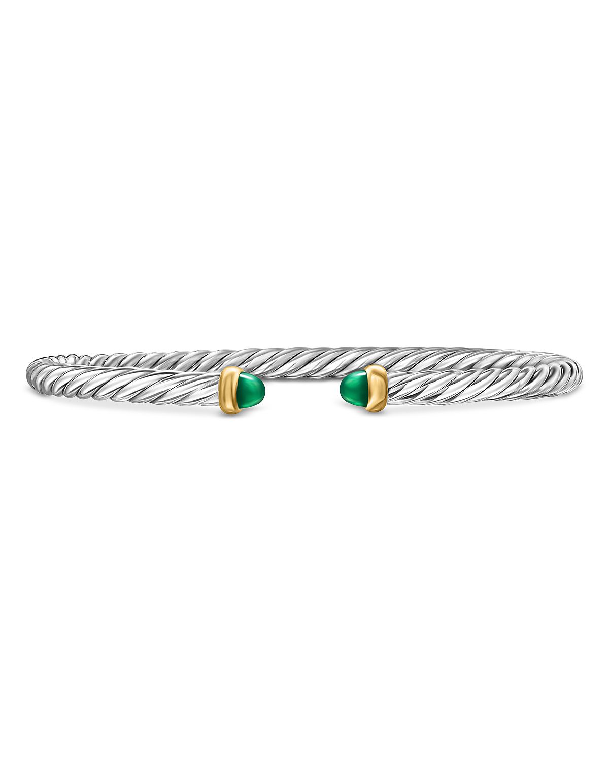 David Yurman Sterling Silver & 14K Yellow Gold Cable Flex Green Onyx Bracelet, 4mm