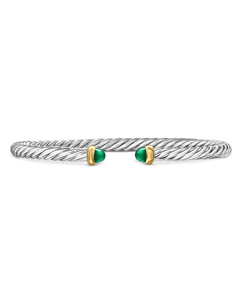 David Yurman Sterling Silver & 14K Yellow Gold Cable Flex Green Onyx Bracelet, 4mm