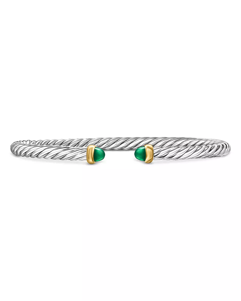 David Yurman Sterling Silver & 14K Yellow Gold Cable Flex Green Onyx Bracelet, 4mm