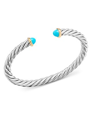 Men's Cable Cuff Bracelet in Sterling Silver with 14K Yellow Gold and Lapis, 6mm