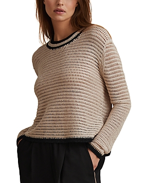 Shop Reiss Astrid Tipped Stitch Sweater In Neutral/navy
