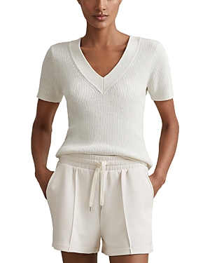 Shop Reiss Rosie Knit V Neck Sweater In Ivory