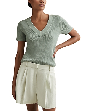 Shop Reiss Rosie Knit V Neck Sweater In Sage