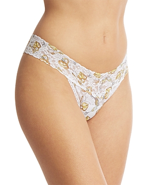 Shop Hanky Panky Low-rise Printed Lace Thong In Forever Gold
