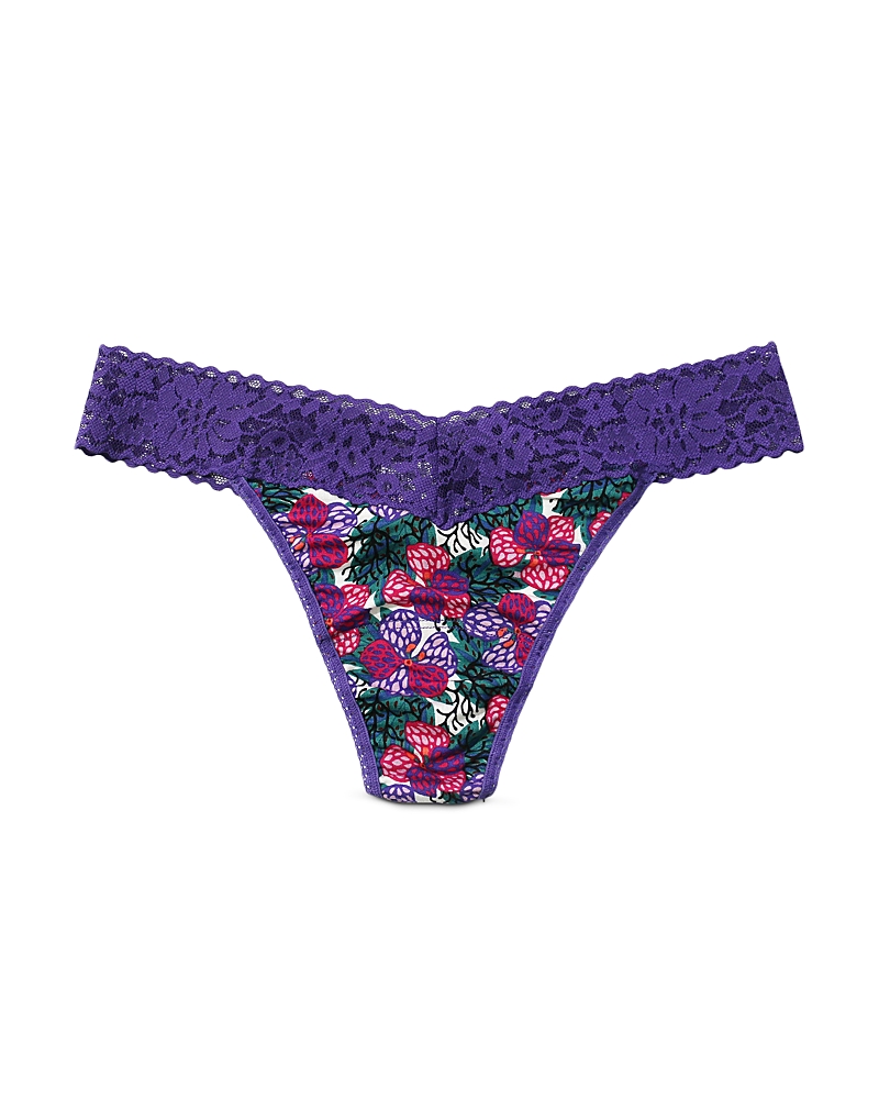 Hanky Panky Dream Lace Trim Modal Original Rise Thong In Loves Me/loves Me Not