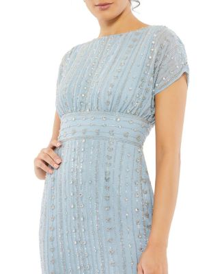 Beaded Cap Sleeve Column Midi Dress