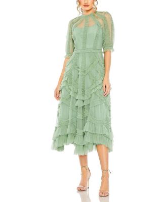 Mac Duggal - High Neck Puff Sleeve Ruffle Tiered Dress