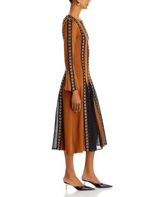 Grommet Trim Bell Sleeve Dress