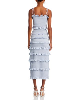 Lily Smocked Floral Print Ruffle Trim Midi Dress