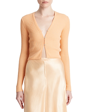 Shop Vince Cashmere & Silk Cropped Cardigan In Cantaloupe