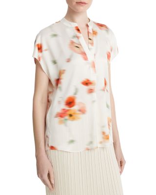 Vince - Printed Split Neck Silk Top