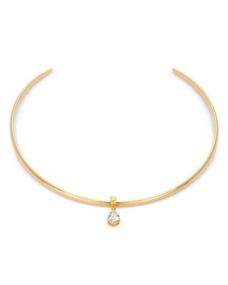 14K Yellow Gold Plate & Cubic Zirconia Structured Collar Necklace, 16"-18"