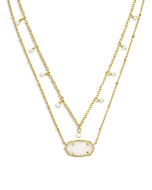 Shop Kendra Scott Elisa Cultured Freshwater Pearl & Drusy Stone Adjustable Layered Necklace, 19 In Gold Iridescent Drusy