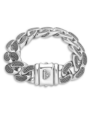 Men's Sterling Silver Anthem Caviar Bead Wide Curb Link Bracelet