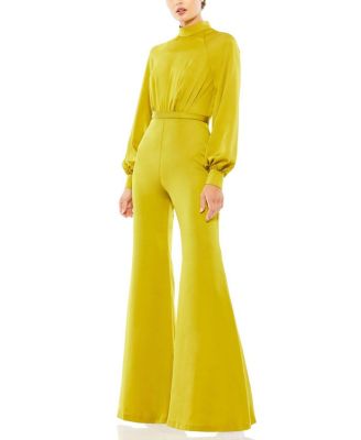 Mac Duggal - Satin Raglan Long Sleeve High Neck Jumpsuit