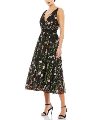 Mac Duggal - V-Neck Floral Midi Dress