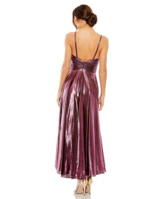 Sleeveless V Neck Pleated Top Metallic Dress