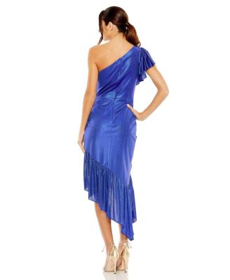 One Shoulder Flutter Sleeve High Low Dress