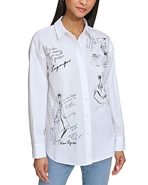 Karl Lagerfeld Cotton Sketch Shirt In White