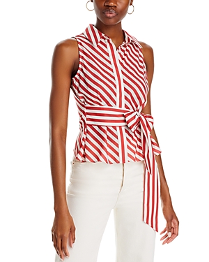 Shop Toccin Katherine Striped Belted Top In Rust Strip