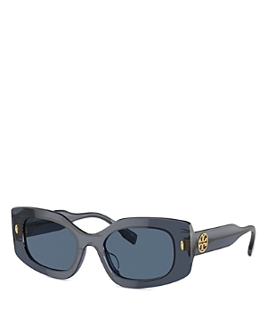 Shop Tory Burch Pushed Miller Rectangular Sunglasses, 50mm In Blue/blue Solid