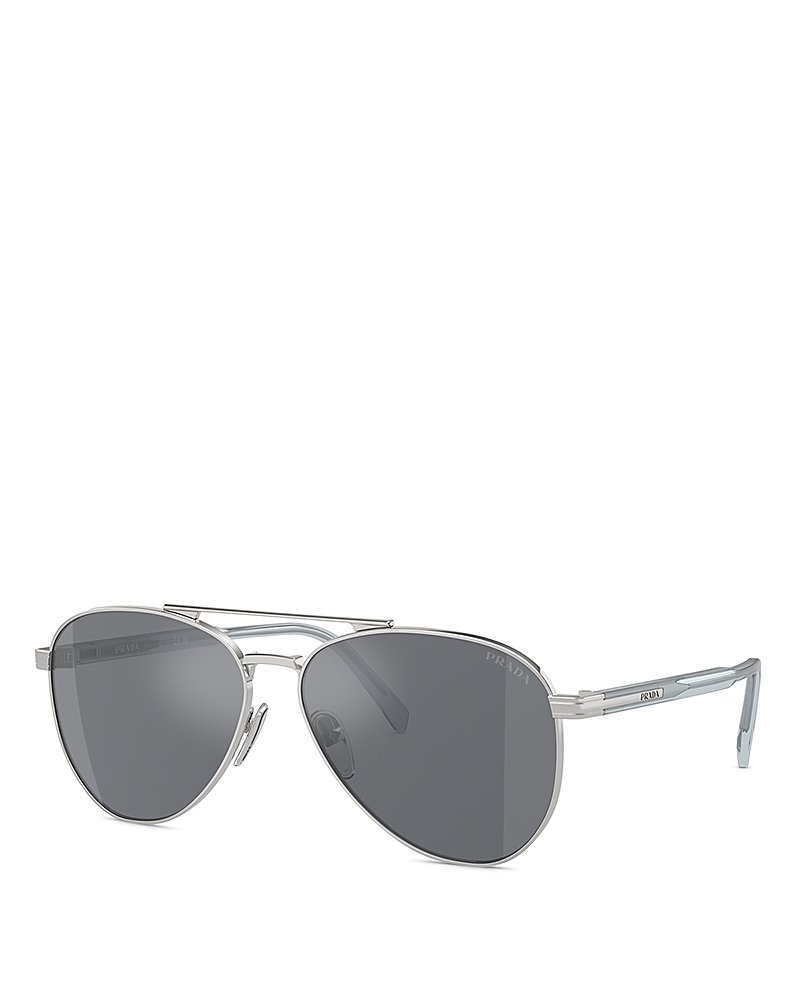 Prada Iconic Plaque Aviator Sunglasses, 61mm In Silver/gray Solid