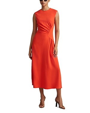 Shop Reiss Stacey Ruched Midi Dress In Orange