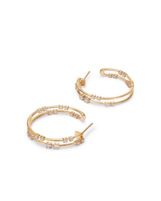 Diamond Scattered Double Hoop Earrings in 14K Yellow Gold, 1.0 tcw