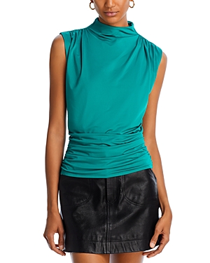 Shop Aqua High Neck Ruched Top - 100% Exclusive In Simply Green