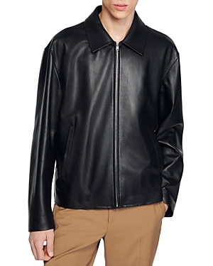 Sandro Cuir Zip Front Leather Jacket