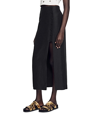 Shop Sandro Leyla Midi Skirt In Black