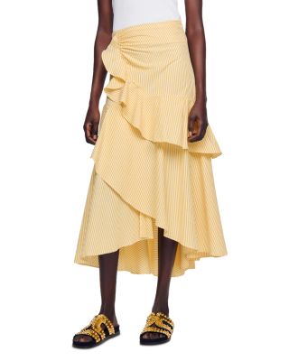 Sandro - Tam Cotton Tiered Midi Skirt