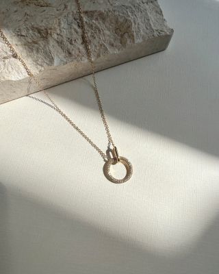 14K Yellow Gold Diamond & Polished Link Rings Pendant Necklace, 16-18"