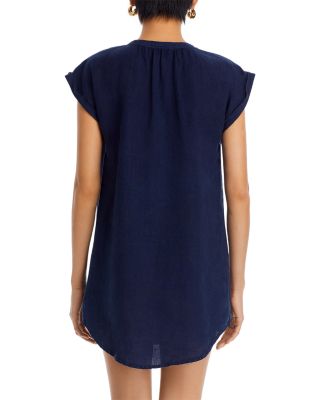 Linen Cap Sleeve Henley Mini Dress