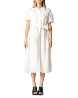 Gracia Eyelet Cotton Tie Waist Midi Dress | Bloomingdale's Women