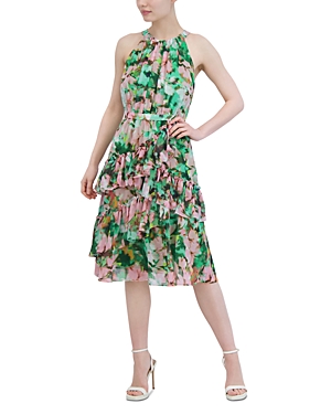 Shop Bcbgmaxazria Tiered Ruffle Halter Dress In Winter Green Combo